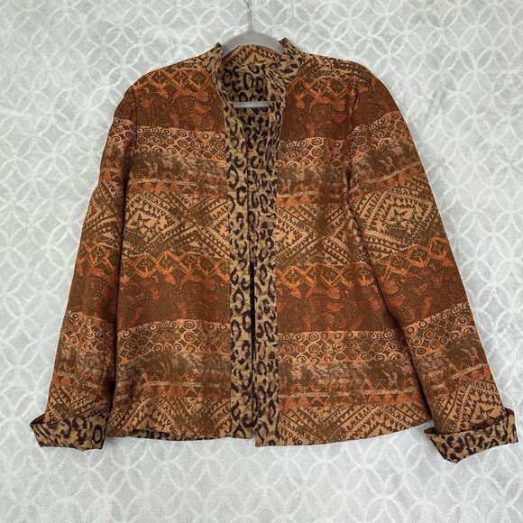 Reversible Open Front Jacket Women Medium Leopard Southwest Tapestry Artsy Indie - Picture 7 of 12